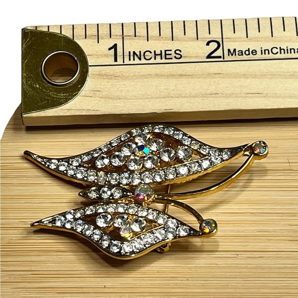 Vintage Kirk’s Folly Rare Gold tone Butterfly Rhinestone Brooch Pin Signed - Picture 4 of 10